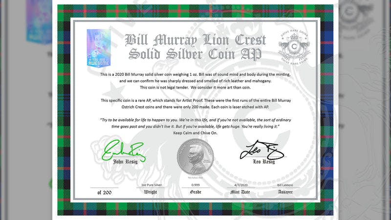 AP Bill Murray Lion Crest Silver Coin 1 oz