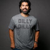 Model in Grey men's Dilly Dilly shirt for Buy Me Brunch