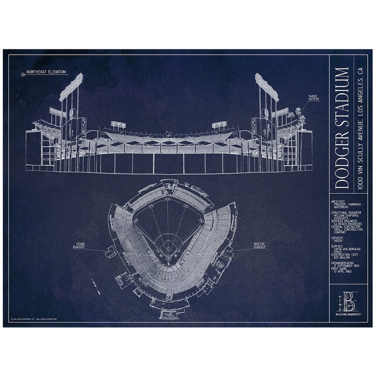 Ballpark Blueprints Dodger Stadium Wall Art The Chivery